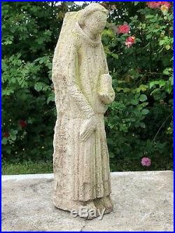 1 Rare 18th Century Antique Carved Stone Sculpture Religious Statue Monk Bible