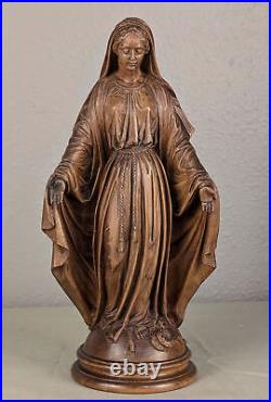 12 Antique Religious Solid Walnut Wood Signed Statue of Mother Virgin Mary