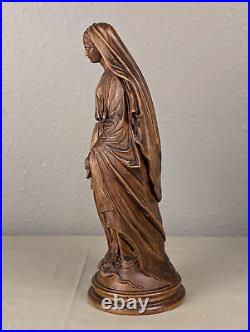 12 Antique Religious Solid Walnut Wood Signed Statue of Mother Virgin Mary