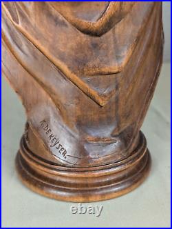 12 Antique Religious Solid Walnut Wood Signed Statue of Mother Virgin Mary