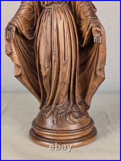 12 Antique Religious Solid Walnut Wood Signed Statue of Mother Virgin Mary