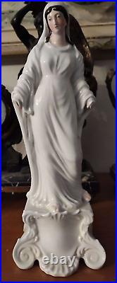 14,6 Antique French Virgin Porcelain Mary Jesus Statue Christ Religious 19th
