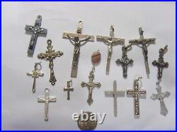 14 antique vintage catholic lot Christian cross crucifix religious pendant 51985