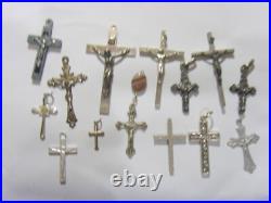 14 antique vintage catholic lot Christian cross crucifix religious pendant 51985