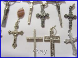 14 antique vintage catholic lot Christian cross crucifix religious pendant 51985