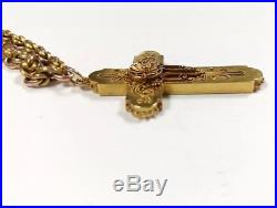 14k Gold Cross Necklace 38.5 Grams Antique Gold Religious Cross Chain Very Rare