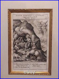 1593 Hieronymus Wierix 1553-1619 Orig. Engraving The Angels Minister to Christ