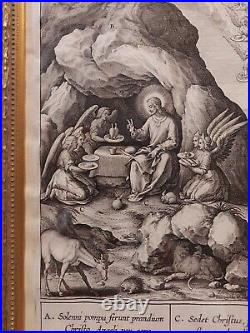 1593 Hieronymus Wierix 1553-1619 Orig. Engraving The Angels Minister to Christ