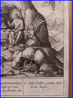 1593 Hieronymus Wierix 1553-1619 Orig. Engraving The Angels Minister to Christ