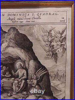 1593 Hieronymus Wierix 1553-1619 Orig. Engraving The Angels Minister to Christ