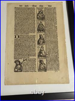 15th Century Nuremberg Chronicle Original Religious Leaf Woodcut Gothic Script