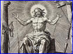 1600's Religious Print by Wierix Jesus Christ Wine Press Holy Card antique