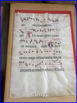 16th C Antiphonal Vellum Leaf Illuminated Manuscript 4 Initials Framed Spanish