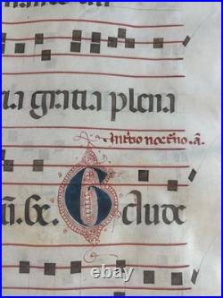 16th C Antiphonal Vellum Leaf Illuminated Manuscript 4 Initials Framed Spanish