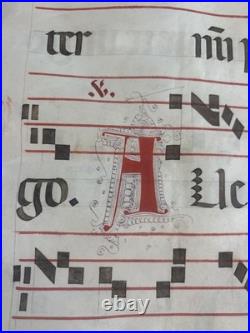 16th C Antiphonal Vellum Leaf Illuminated Manuscript 4 Initials Framed Spanish