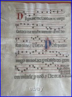 16th C Antiphonal Vellum Leaf Illuminated Manuscript 4 Initials Framed Spanish