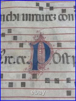 16th C Antiphonal Vellum Leaf Illuminated Manuscript 4 Initials Framed Spanish