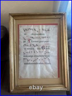 16th C Antiphonal Vellum Leaf Illuminated Manuscript 4 Initials Framed Spanish