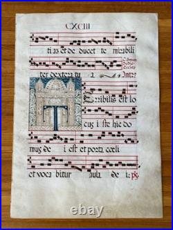 16th C Illuminated Antiphonal Vellum Leaf Gregorian Chant Double Sided 21.5