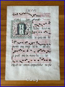 16th C Illuminated Antiphonal Vellum Leaf St Peter & Paul Gregorian Chant