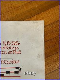 16th C Illuminated Antiphonal Vellum Leaf St Peter & Paul Gregorian Chant
