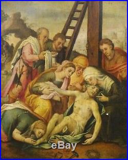 16th Century Italian Old Master Christ Descent From The Cross Antique Panel
