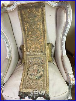 16th Century Religious Embroidered Orphrey Metallic Silk Needlework Saint Angel
