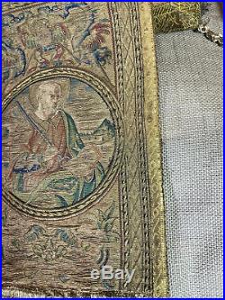 16th Century Religious Embroidered Orphrey Metallic Silk Needlework Saint Angel