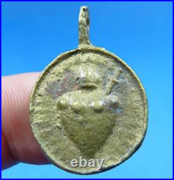 1700s ANTIQUE RELIGIOUS MEDAL SACRED SWORDS HEARTS JESUS AND MARIA PENDANT