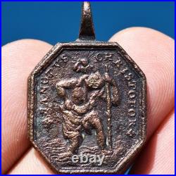 1700s ST CHRISTOPHER RELIGIOUS MEDAL ANTIQUE GUARDIAN ANGEL MEDALLION