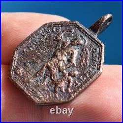 1700s ST CHRISTOPHER RELIGIOUS MEDAL ANTIQUE GUARDIAN ANGEL MEDALLION