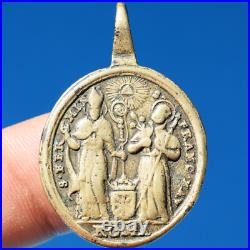1700s ST FERMIN & ST. FRANCIS RELIGIOUS MEDAL ANTIQUE OUR LADY OF UXUE CHARM