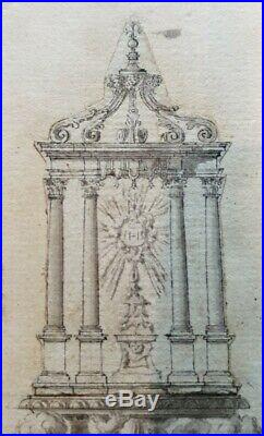 17th. Century Old Master Drawing 1600s Religious Monstrance Angels Italian