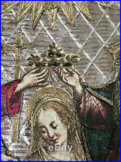17th Century Religious Embroidery Virgin Mary Silk Gold Metallic Embroidery