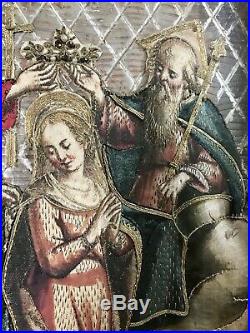 17th Century Religious Embroidery Virgin Mary Silk Gold Metallic Embroidery