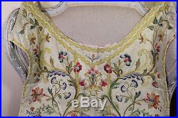 17th Century Silk Embroidered Chasuble Back Ecclesiastical Religious Flowers