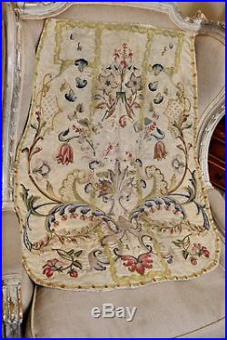 17th Century Silk Embroidered Chasuble Front Ecclesiastical Religious Flowers