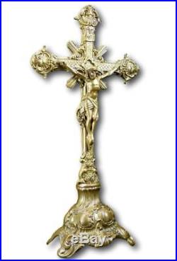 18 High French Antique Religious Bronze Standing Crucifix Altar Cross