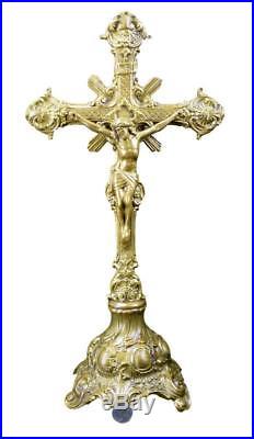 18 High French Antique Religious Bronze Standing Crucifix Altar Cross
