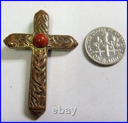 1800s antique Christian faith religious red jasper rose gold cross pendant 50560