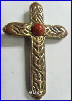 1800s antique Christian faith religious red jasper rose gold cross pendant 50560