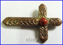 1800s antique Christian faith religious red jasper rose gold cross pendant 50560