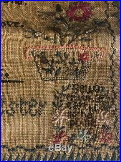 1803 Antique Sampler by Sally Religious Jesus Flower Pot Darling Antique Textile