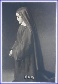 1870's Kneeling Praying Catholic Christian Nun Victorian Antique Etching