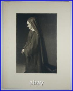 1870's Kneeling Praying Catholic Christian Nun Victorian Antique Etching