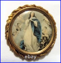 1890s antique 38 mm catholic Saint Mary gold tone metal pocket icon 54400