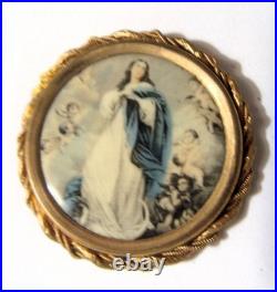 1890s antique 38 mm catholic Saint Mary gold tone metal pocket icon 54400