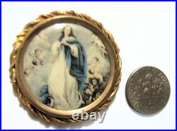 1890s antique 38 mm catholic Saint Mary gold tone metal pocket icon 54400