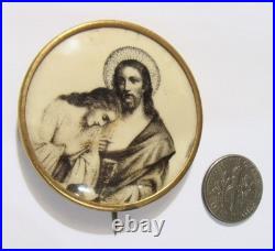 1890s antique 45 mm catholic Holy communion Jesus pinback button 54397