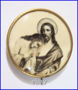 1890s antique 45 mm catholic Holy communion Jesus pinback button 54397